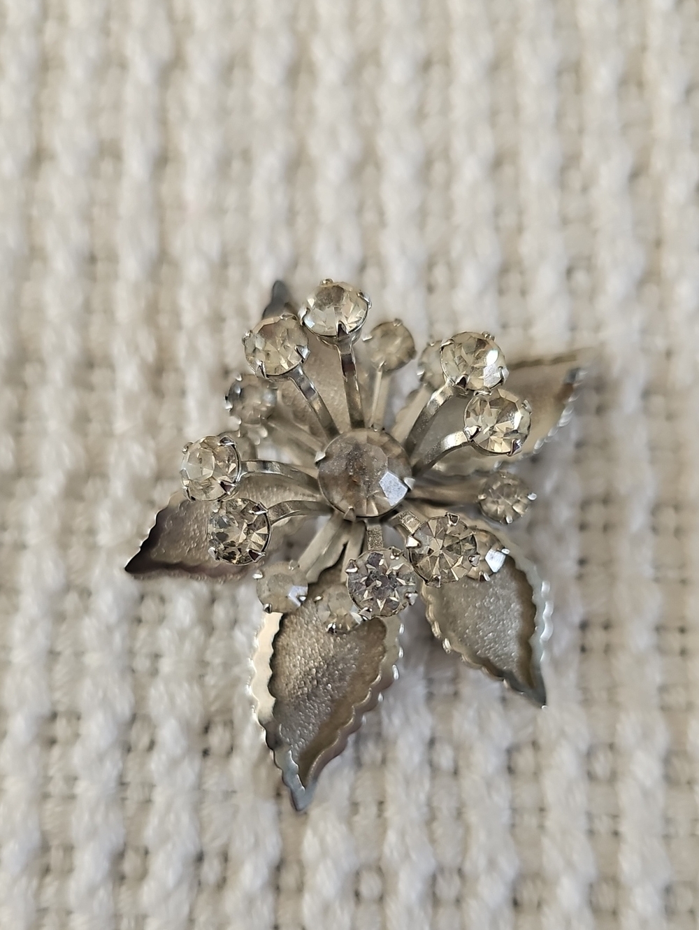 Vintage Silver Crystal Sparkling Floral Brooch